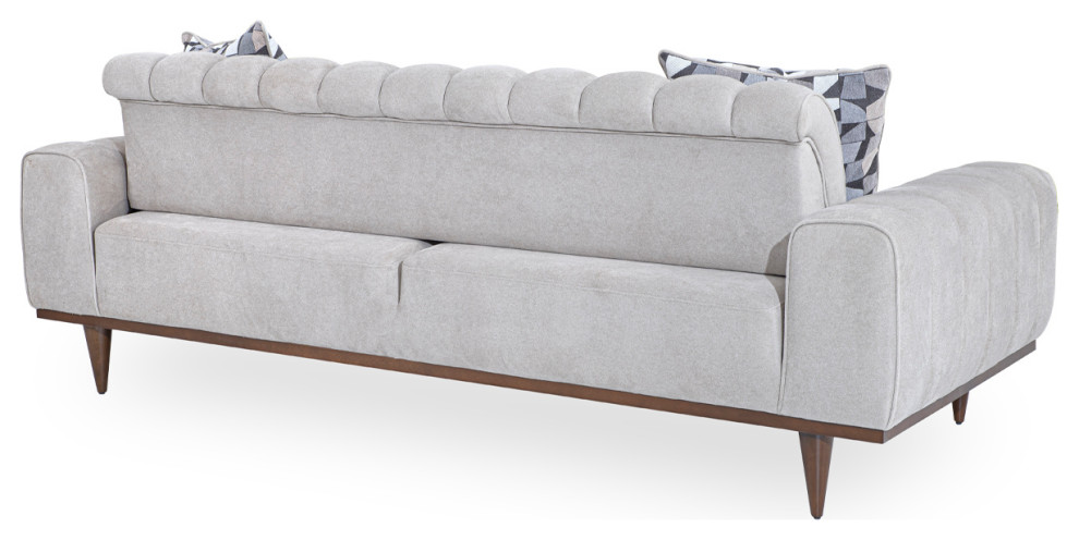 Michael Amini Balboa Chenille Sofa   Shell Gray/Warm Walnut   Midcentury   Sofas   by Michael Amini  Houzz