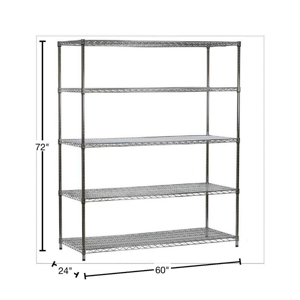 HDX 5-Tier Commercial Grade Heavy Duty Steel Wire Shelving Unit in ChromeMax (60 in. W x 72 in. H x 24 in. D) HD246072-5RCCPS