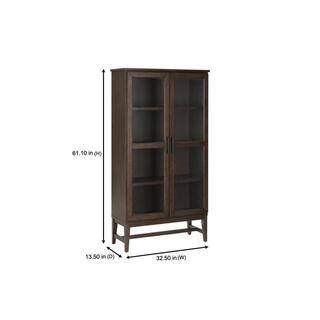 Home Decorators Collection 61 in. Smoke Brown Wood Adjustable 4-Shelf Standard Bookcase with Glass Door SK19345Br2-S