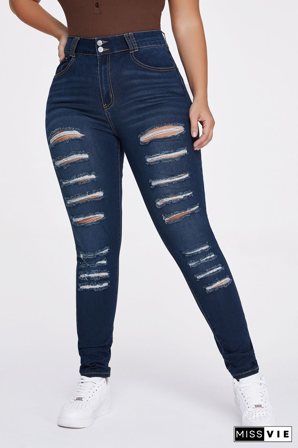 Cut Out Front Frayed Hem Skinny Jeans