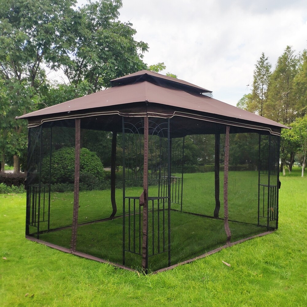 13x10 Outdoor Patio Gazebo Canopy Tent with Ventilated Double Roof and Mosquito Net with Detachable Mesh Screen on  Sides