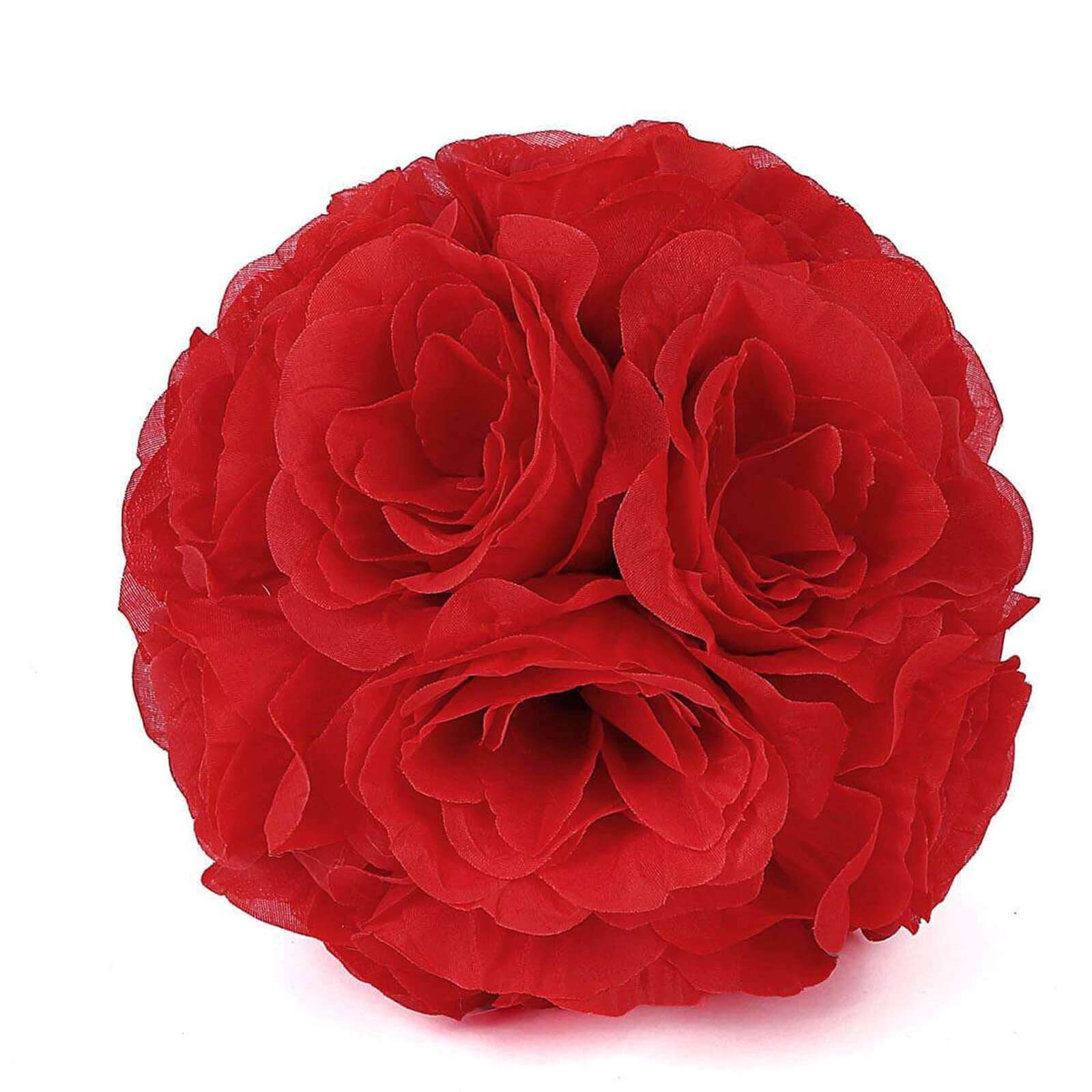 2 Pack Red Artificial Silk Rose Kissing Ball, Faux Flower Ball 7