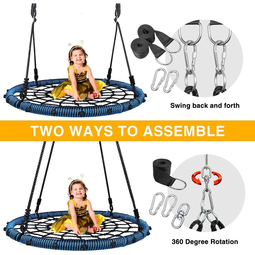 750lbs Spider Web Tree Swing 45 inch for Kids Adults with Swivel  2pcs Tree Hanging Straps  Steel Frame and Adjustable Ropes