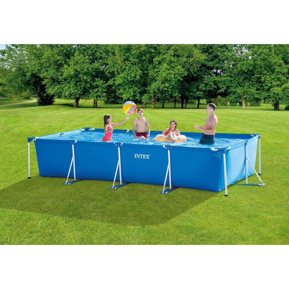 INTEX 14.75 ft. x 7.3 ft. x 33 in. Rectangular Frame Above Ground Swimming Pool, Blue 28273EH