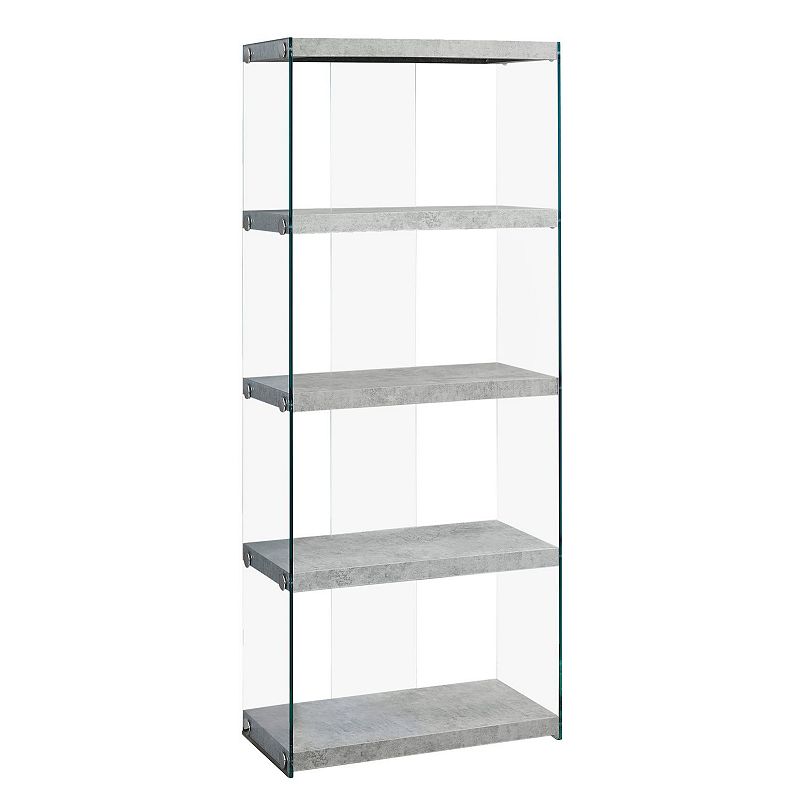 58.75 Gray and Clear Contemporary with Four Shelves Rectangular Bookcase