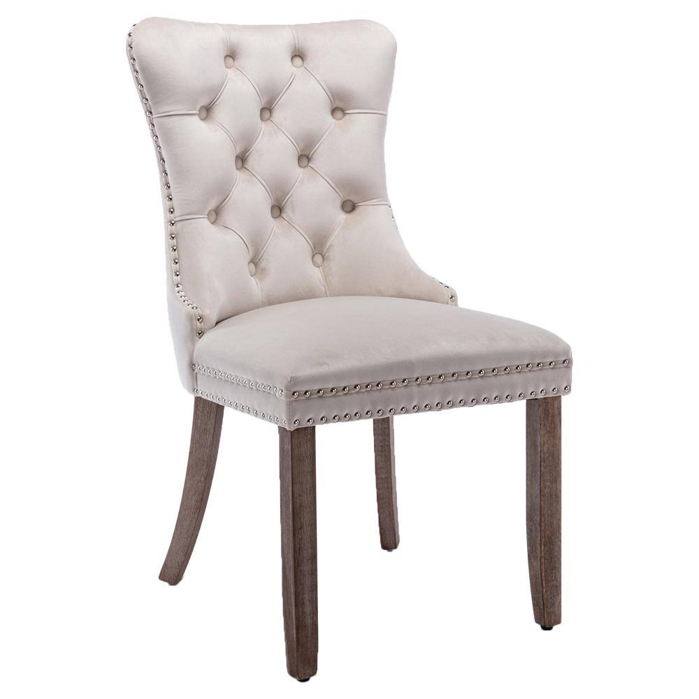 aisword High-end Tufted Solid Wood Contemporary Velvet Upholstered Dining Chair with Wood Legs Nailhead Trim 2-Pcs Set - Beige W7753PBH5477