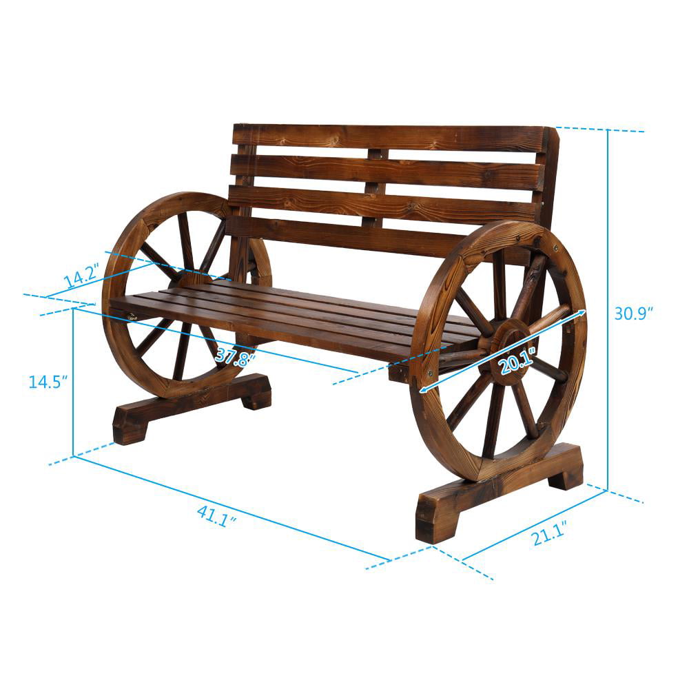 Ktaxon Patio Rustic Fir Wood Wagon Wheel Bench, Brown