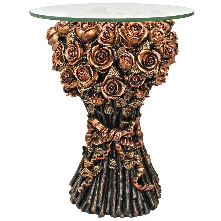 Design Toscano Table of Roses Glass Topped Sculptural Table