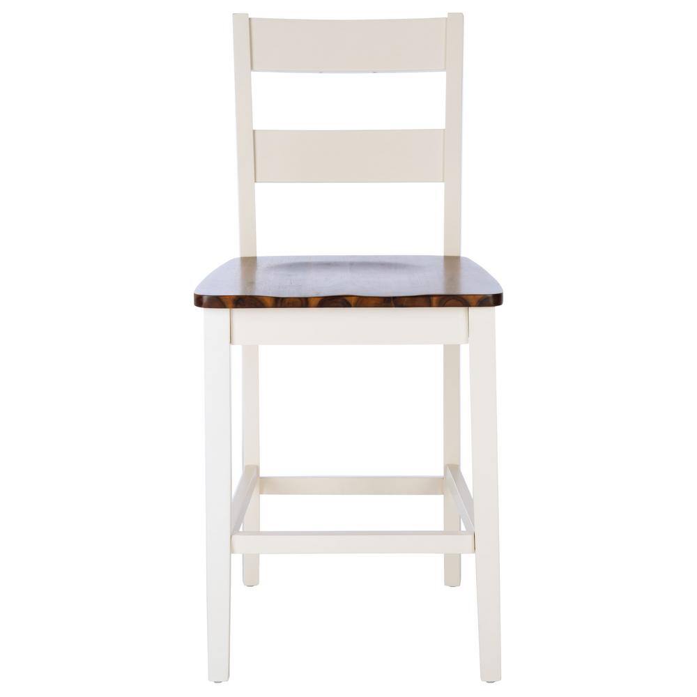 SAFAVIEH Izzy 39.5 in. White/Brown Bar Stool (Set of 2) BST9216A-SET2