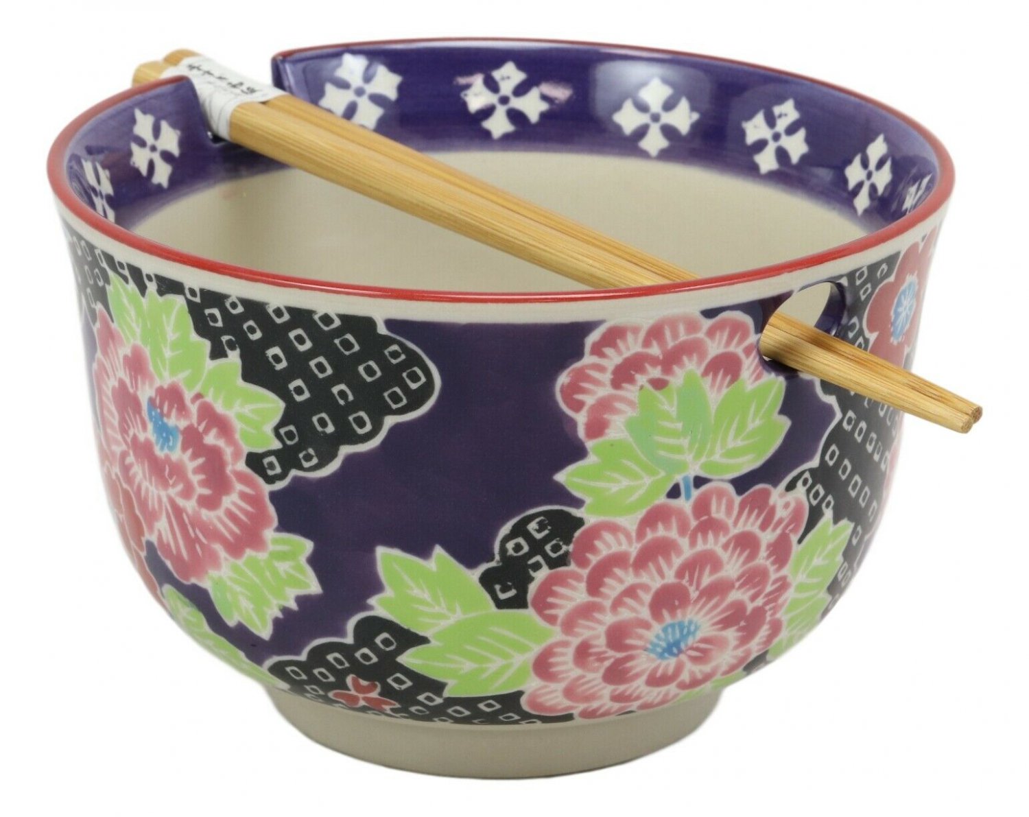 1 Victorian Floral Blooms Ramen Noodles Large 6.25D Soup Bowl With Chopsticks Set EBR02