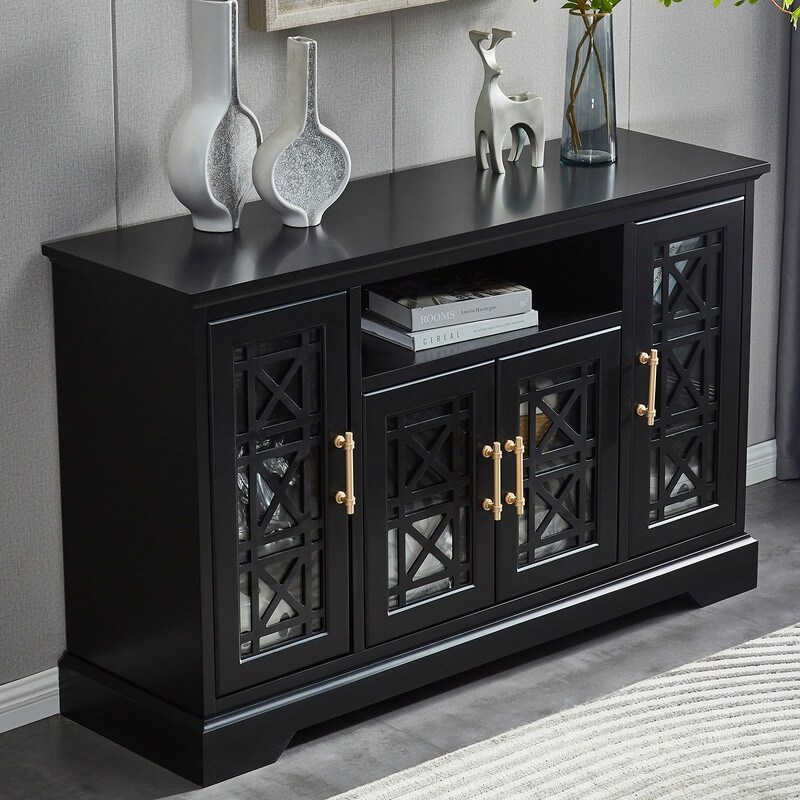 52'' Traditional Style Storage Sideboard Buffet with Four tempered glass doors (2 Colors）