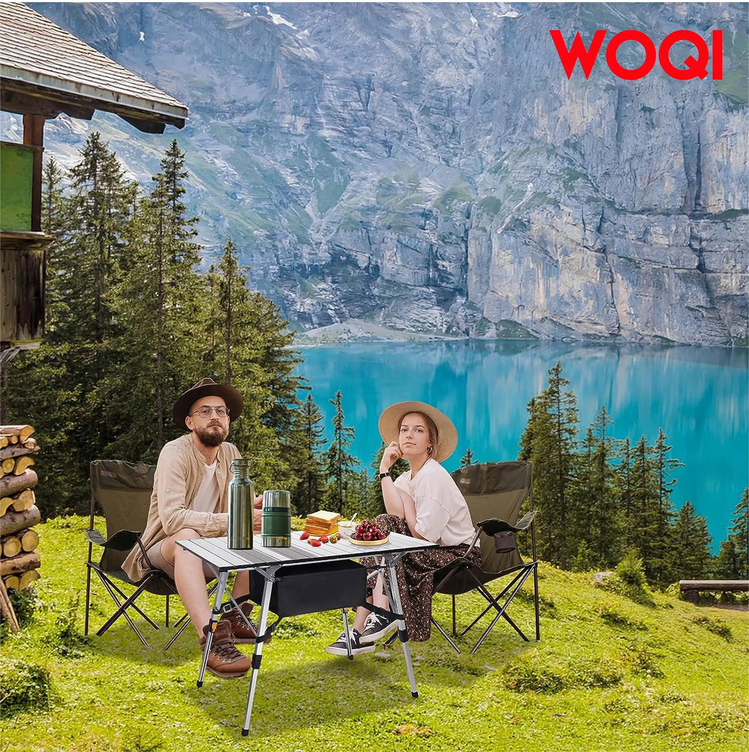 WOQI adjustable height folding camping table with desktop  available for outdoor picnics  beach cooking