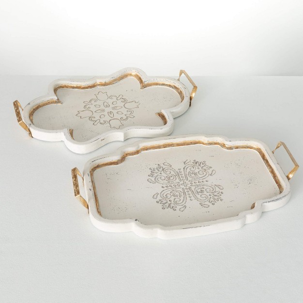 amp 23 75 quot Chinoiserie Wood Tray Set Of 2