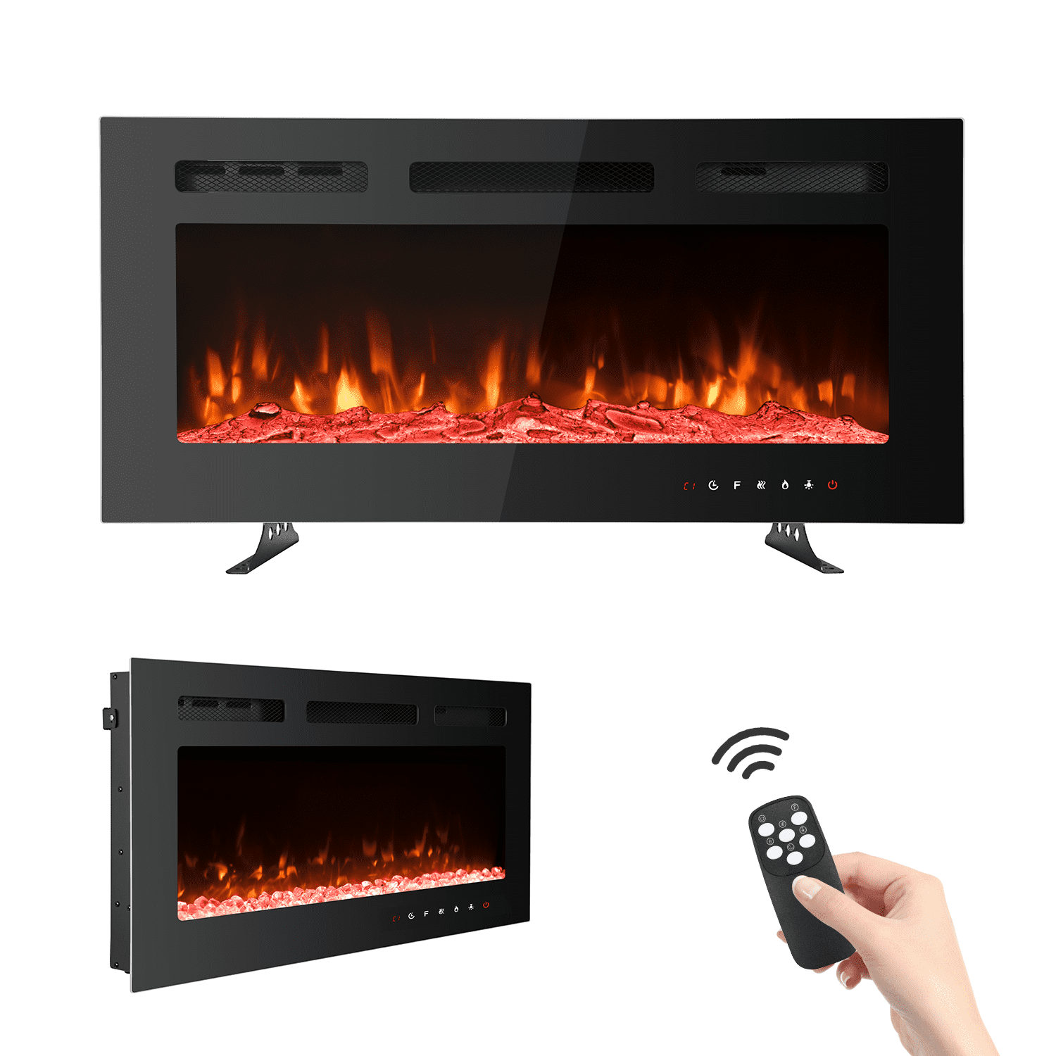 Erommy 36" Electric Fireplace Insert Recessed and Wall Mounted, Linear Fireplace with Timer, Touch Screen, Adjustable Flame Color, 750/1500W