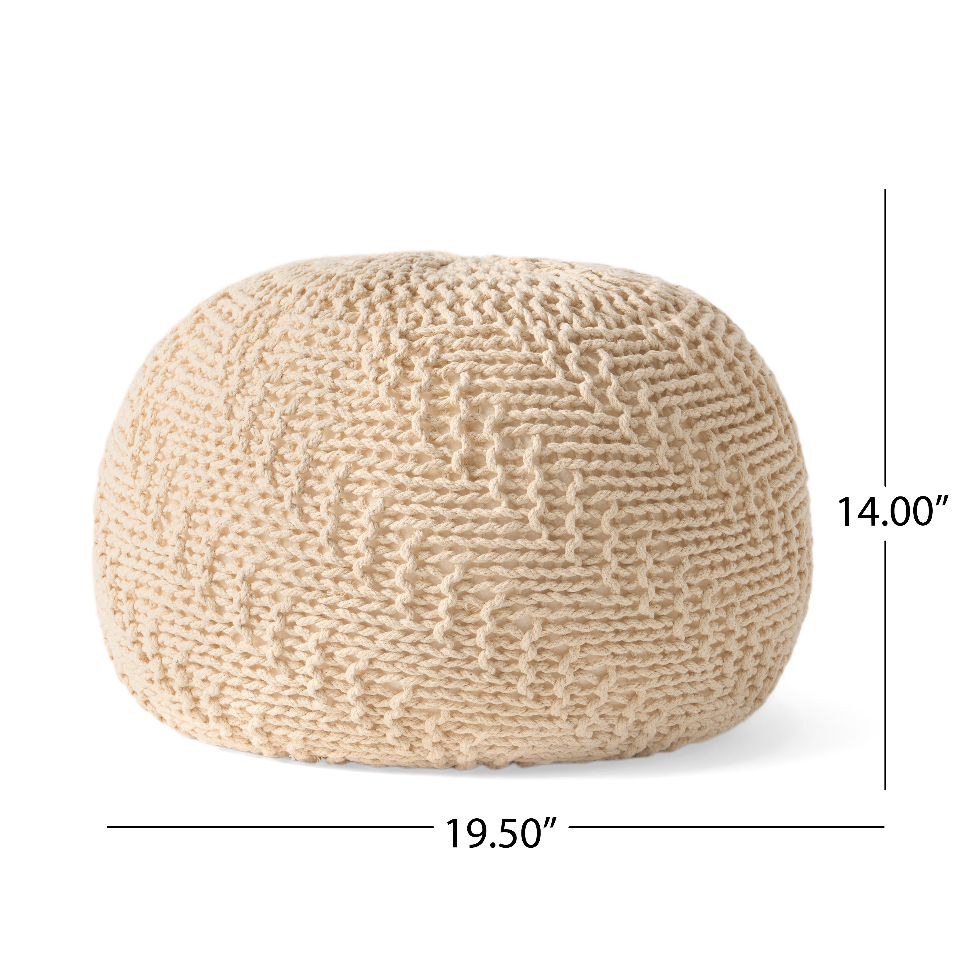 Beryl Knitted Cotton Pouf, Beige