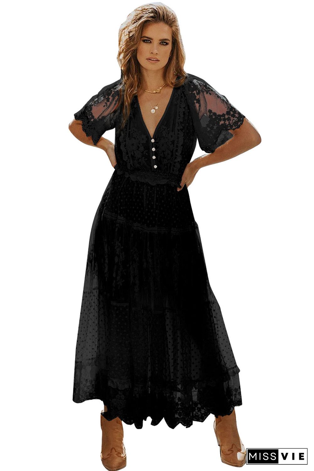 Black Luminous Dawn Lace Gown