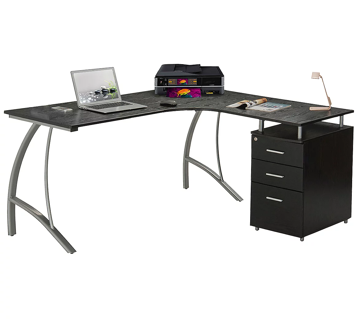 Techni Mobili L-Shaped Computer Desk w  File Cabinet