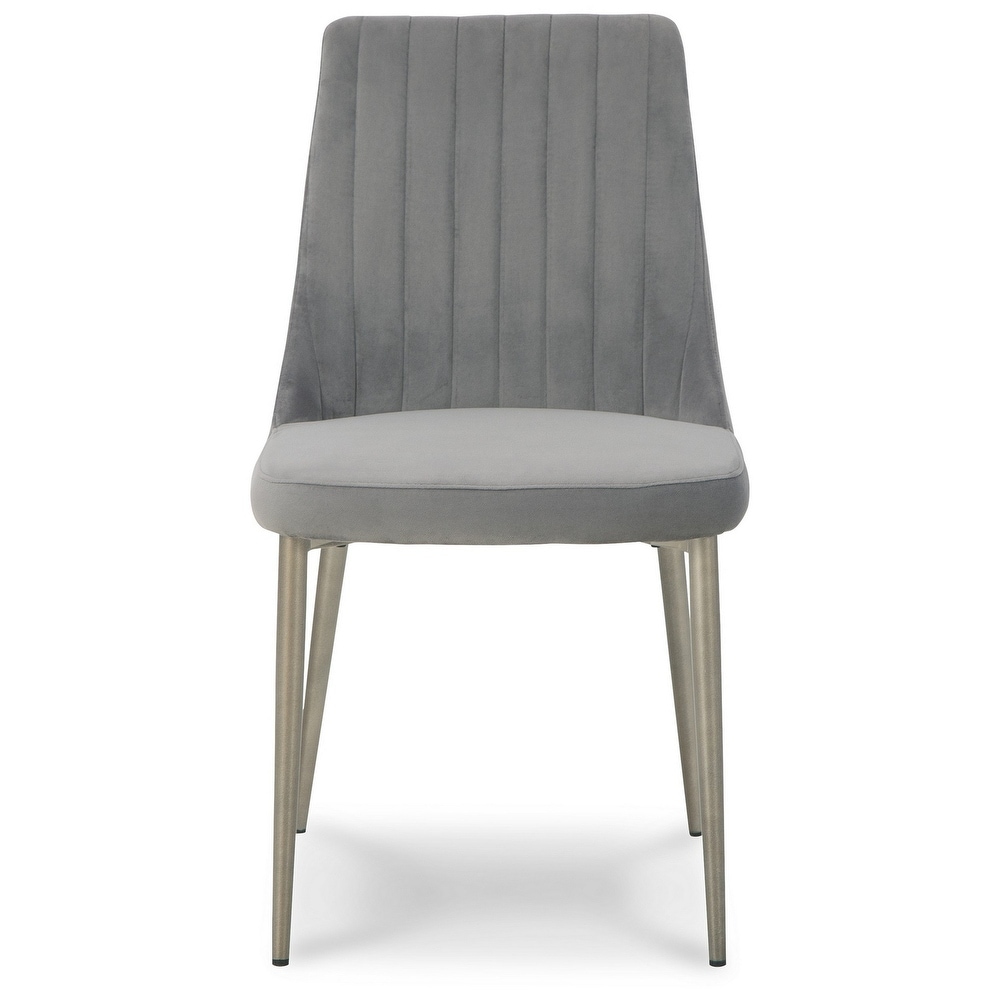 18 Inch Modern Dining Chair  Set of 2  Gray Velvet Seat  Gold Metal Legs