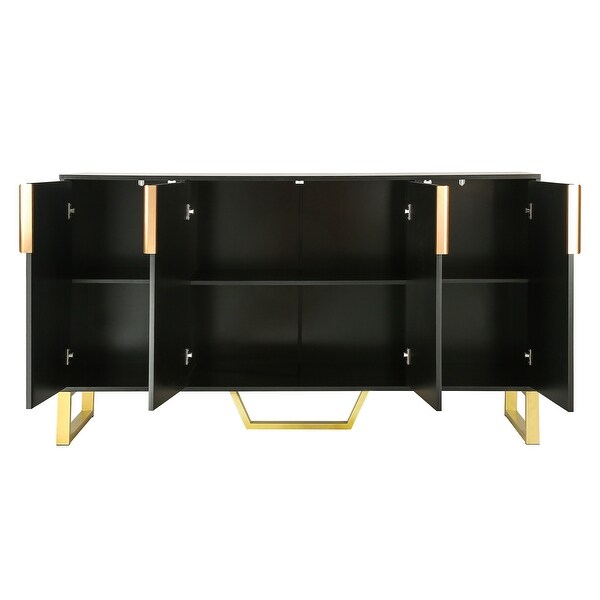 Modern sideboard with Four Doors， Metal handles and Legs and Adjustable Shelves Kitchen Cabinet