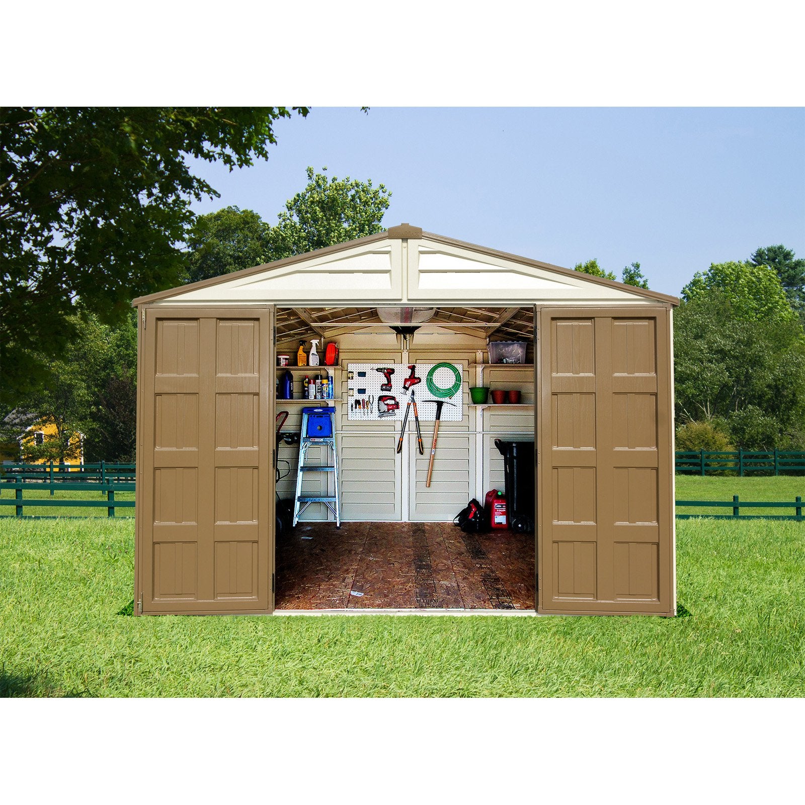 Duramax 10.5' x13' Woodbridge Plus Vinyl Storage Shed w/Foundation Kit