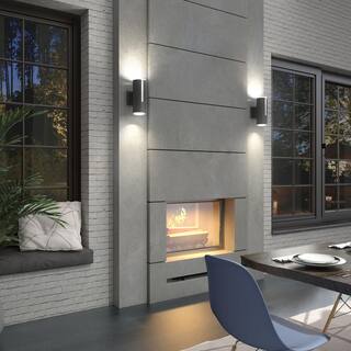 Artika Linea Black Modern Dusk to Dawn Integrated LED Outdoor Hardwired Garage and Porch Light Cylinder Sconce OUT-LIN