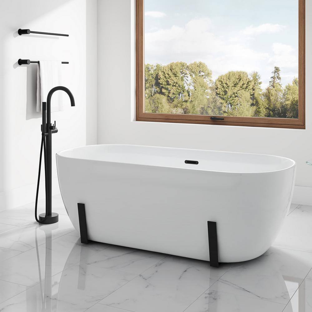 OVE Decors Sayuri 63 in. Acrylic Freestanding Flatbottom Bathtub in White with Overflow and Drain in Black Included TU-GIAN63-BLKMO