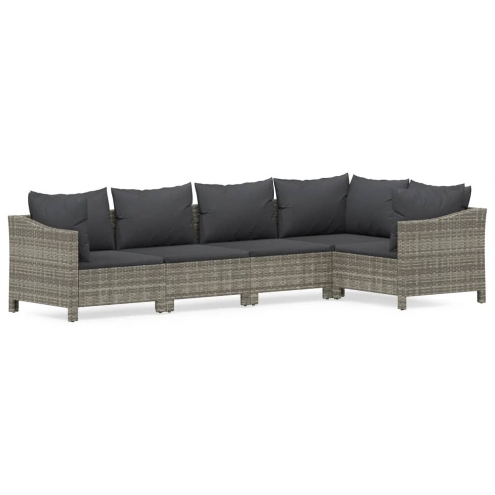 vidaXL 4 Piece Patio Lounge Set with Cushions Gray Poly Rattan
