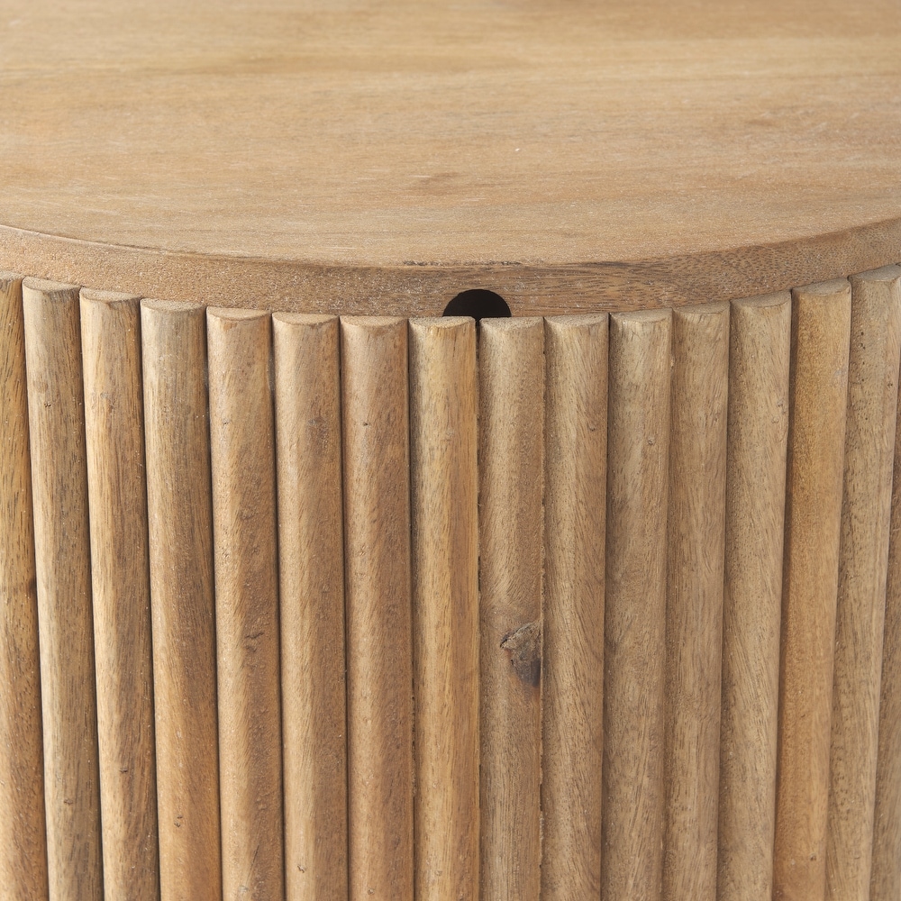 Terra Dark Brown Solid Wood Fluted Round Side Table