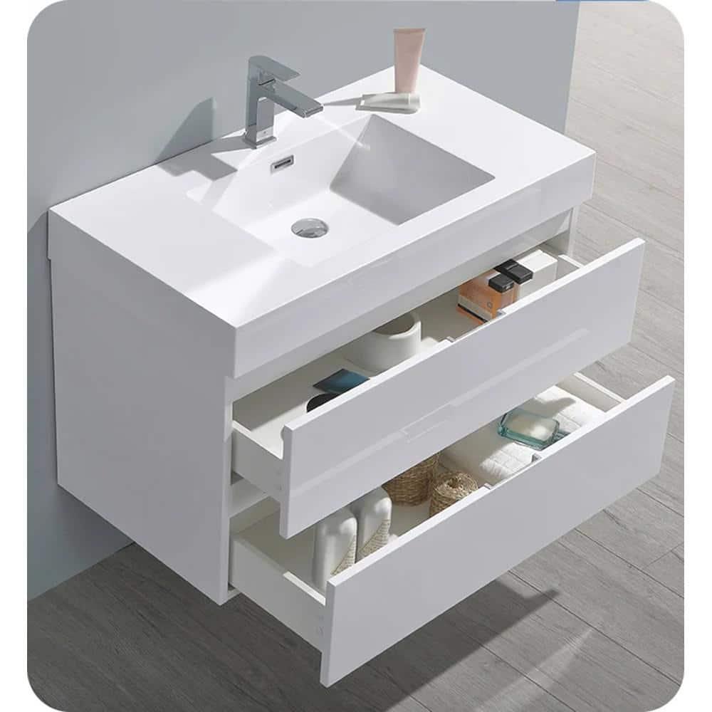 Fresca Valencia 36 in W Wall Hung Bathroom Vanity Cabinet in Glossy White