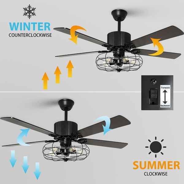 Depuley 52inch Caged Industrial Ceiling Fan with Lights Remote with Farmhouse 5 Reversible Plywood Blades - Caged  Shopping - The Best Deals on Ceiling Fans | 41460704