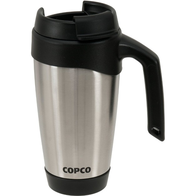 Copco Stainless Steel Insulated Travel Mug With Easy Grip Handle 24 ounce Silver W Black Lid amp Base 2510 0154