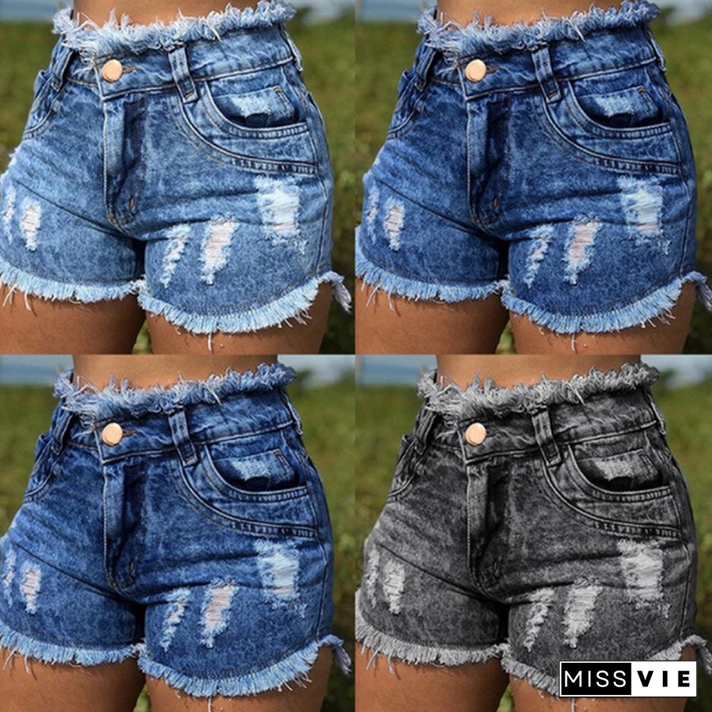 XXS-3XL Women Fashion Ladies Summer Shorts Jeans High Waist Skinny Denim Shorts Slim Fit Distressed Casual Bottoms Ripped Jean Shorts