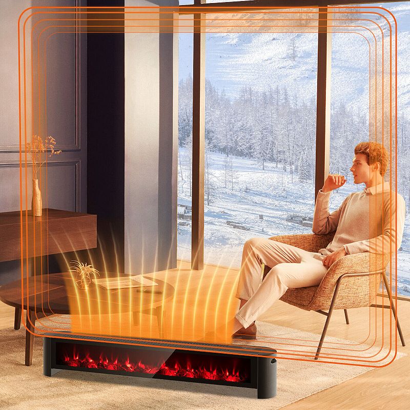 🔥(Last Day Sale 70% OFF) 💥CLEARANCE SALE💥1400W Electric Baseboard Heater with Realistic Multicolor Flame-Black