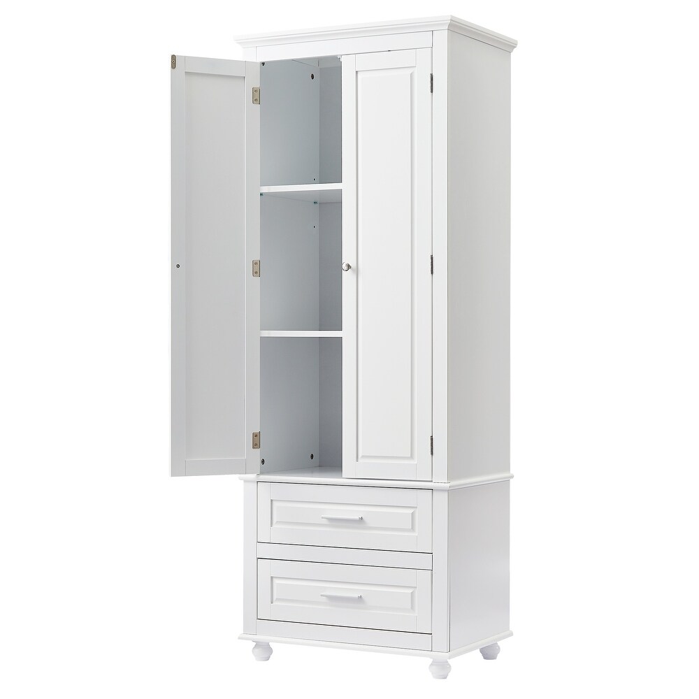 Double Door Tall Storage Cabinet with Drawers for Bathroom  Rectangle Bookcase Floor standing Side Cabinet File Cabinets  White