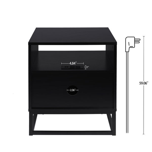 1-Door Nightstand with USB Charging Ports， Storage Bedside Table - - 36966220