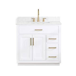 Altair Gavino 36 in. W x 22 in. D x 34 in. H Bath Vanity in White with Grain White Composite Stone Top 557036-WH-GW-NM