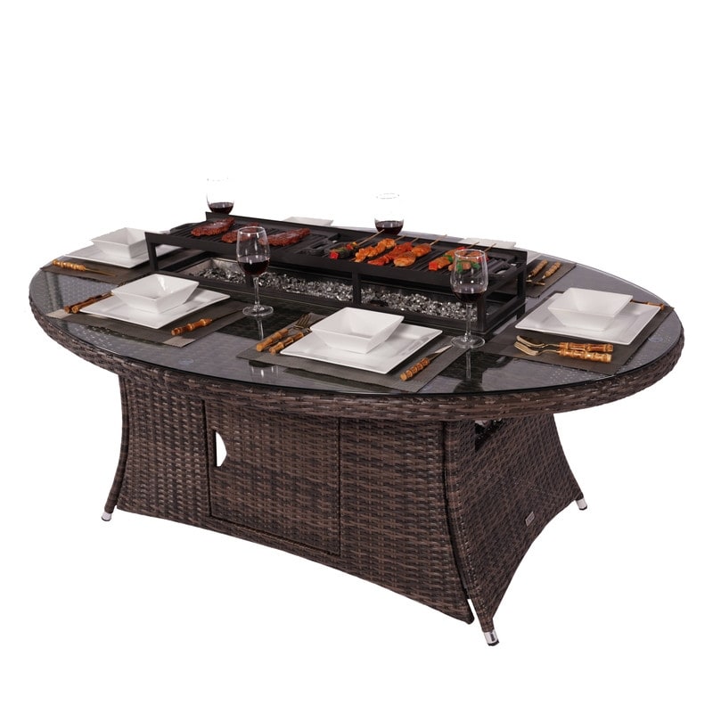 Ellington Outdoor Oval Wicker Firepit Table