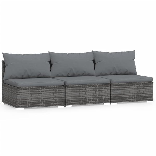 3-Seater Sofa with Cushions Gray Poly Rattan - Overstock - 36365433