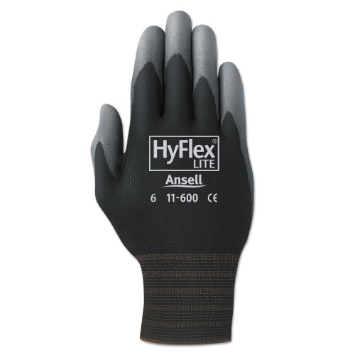 Ansell HyFlex Lite Gloves， Black/Gray， Size 10， 12 Pairs (1160010BK)