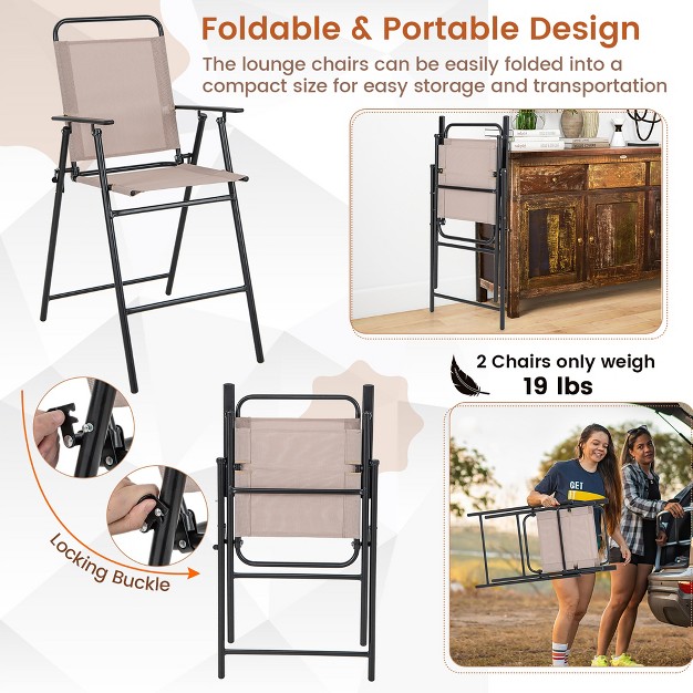 Tangkula Outdoor Folding Bar Chair Set Of 2 Patio Dining Chairs W Breathable Fabric