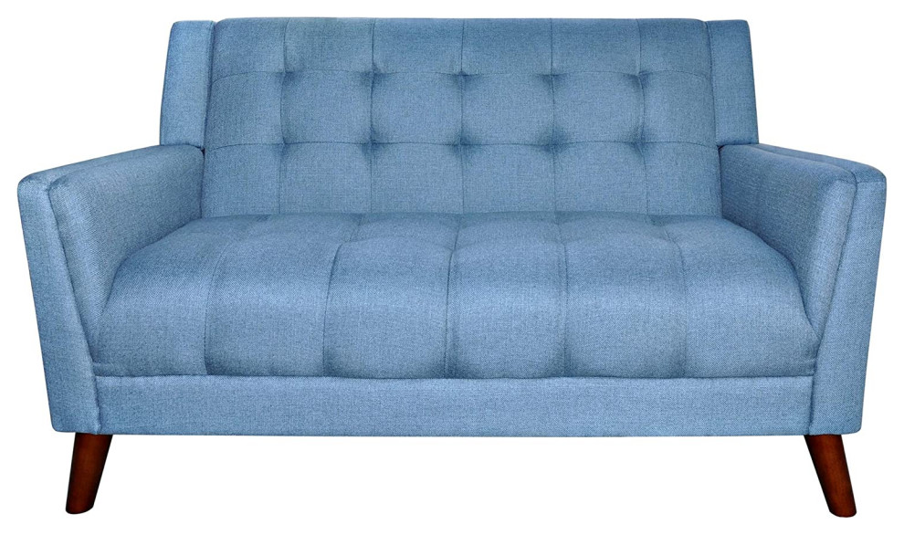 Mid Century Modern Loveseat  Unique Geometric Shape With Deep Tufting  Blue   Midcentury   Loveseats   by Decor Love  Houzz