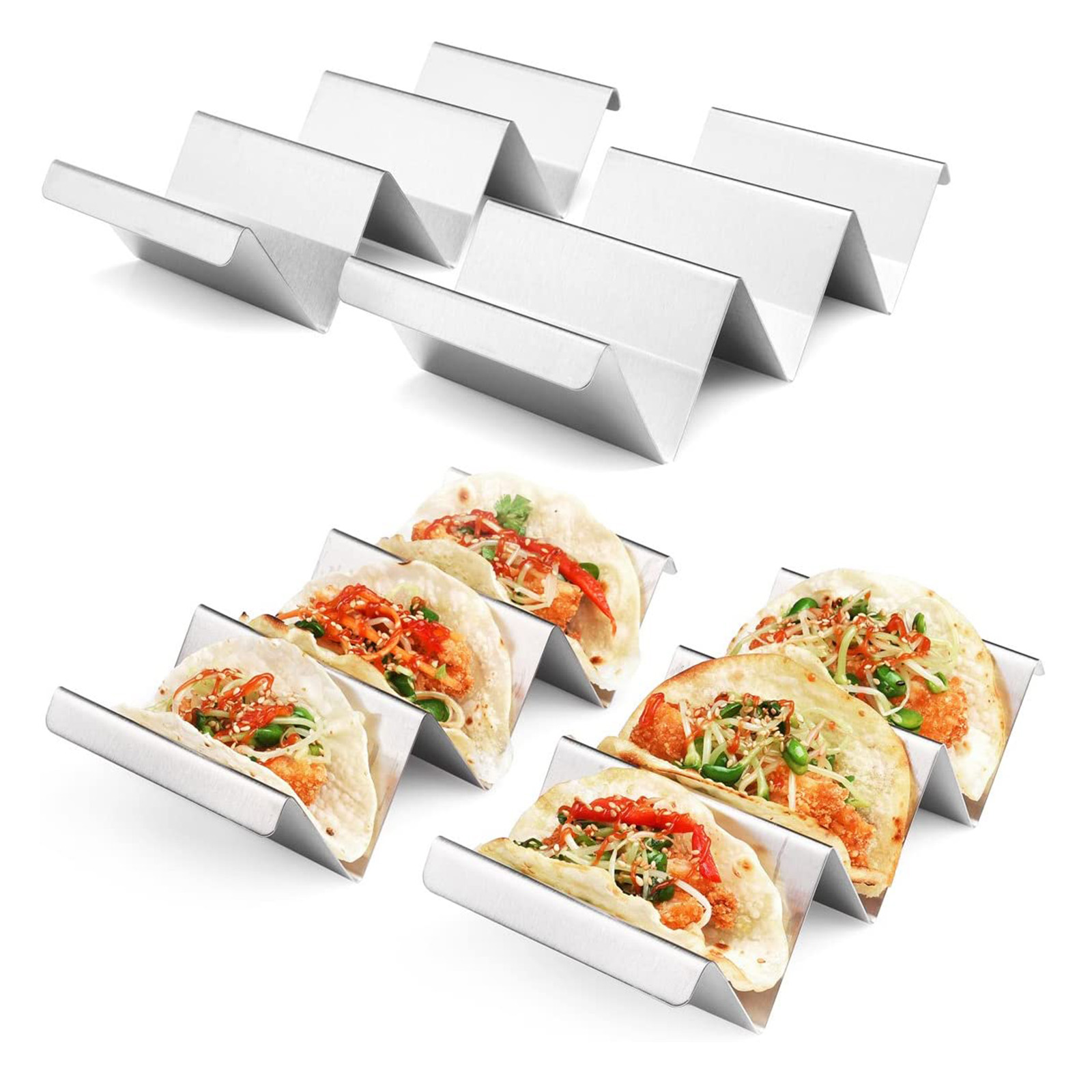 Semfri Taco Holders 2 Packs Stainless Steel Taco Stand Rack Tray Style Truck Tray Style Oven Safe for Baking Dishwasher and Grill Safe