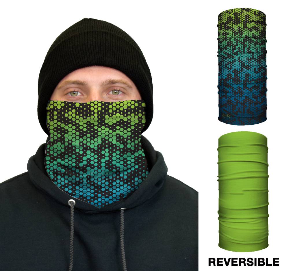 John Boy Thermal Face Guard Reversible Geometric and Green Pattern