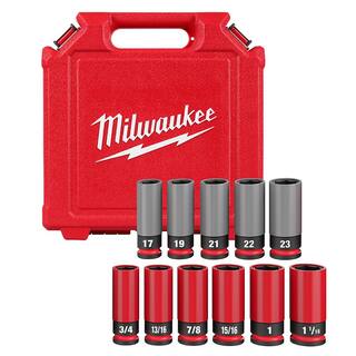 MW SHOCKWAVE Impact-Duty 12 in. Drive Deep SAE  Metric Lug Nut Impact Socket Set (11-Piece) 49-66-7833