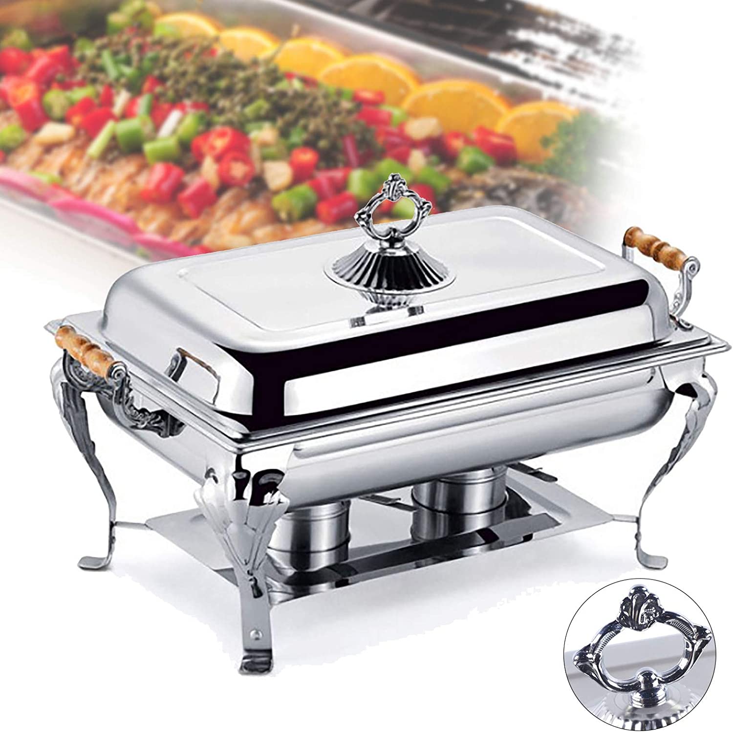 Loyalheartdy 8QT Stainless Steel Chafer Chafing Dish Buffet Set Silver Rectangle Buffet Party Food Warmer 25.98*14.17*15.74In