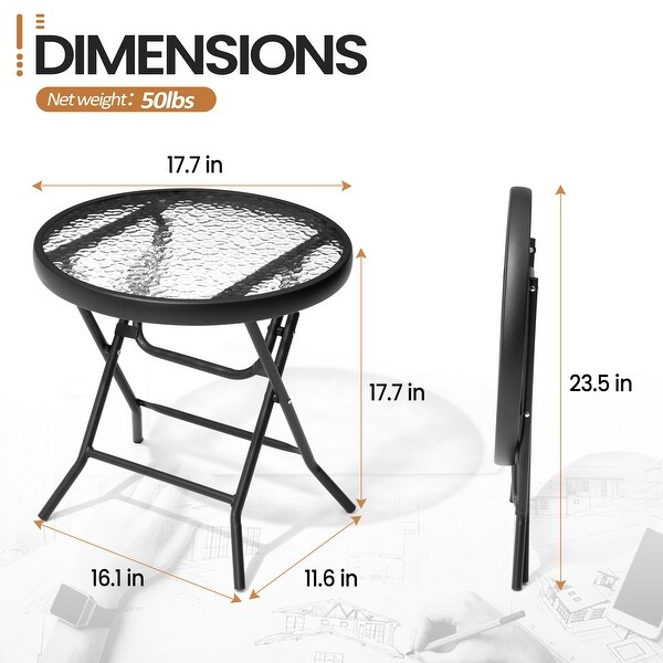 Outdoor Folding Tempered Glass Side Table Patio Bistro Coffee Table