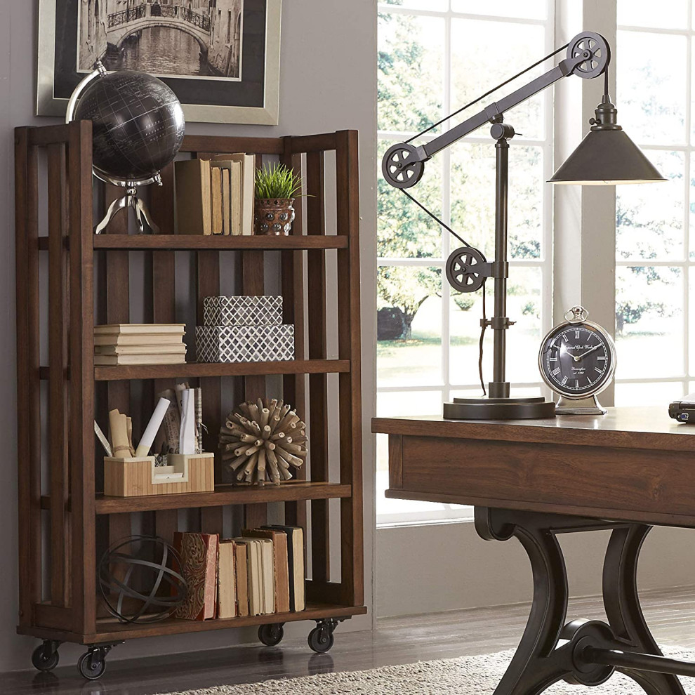 Contemporary Bookcase  Open Slatted Design With 4 Shelves  Cobblestone Brown   Transitional   Bookcases   by Decor Love  Houzz