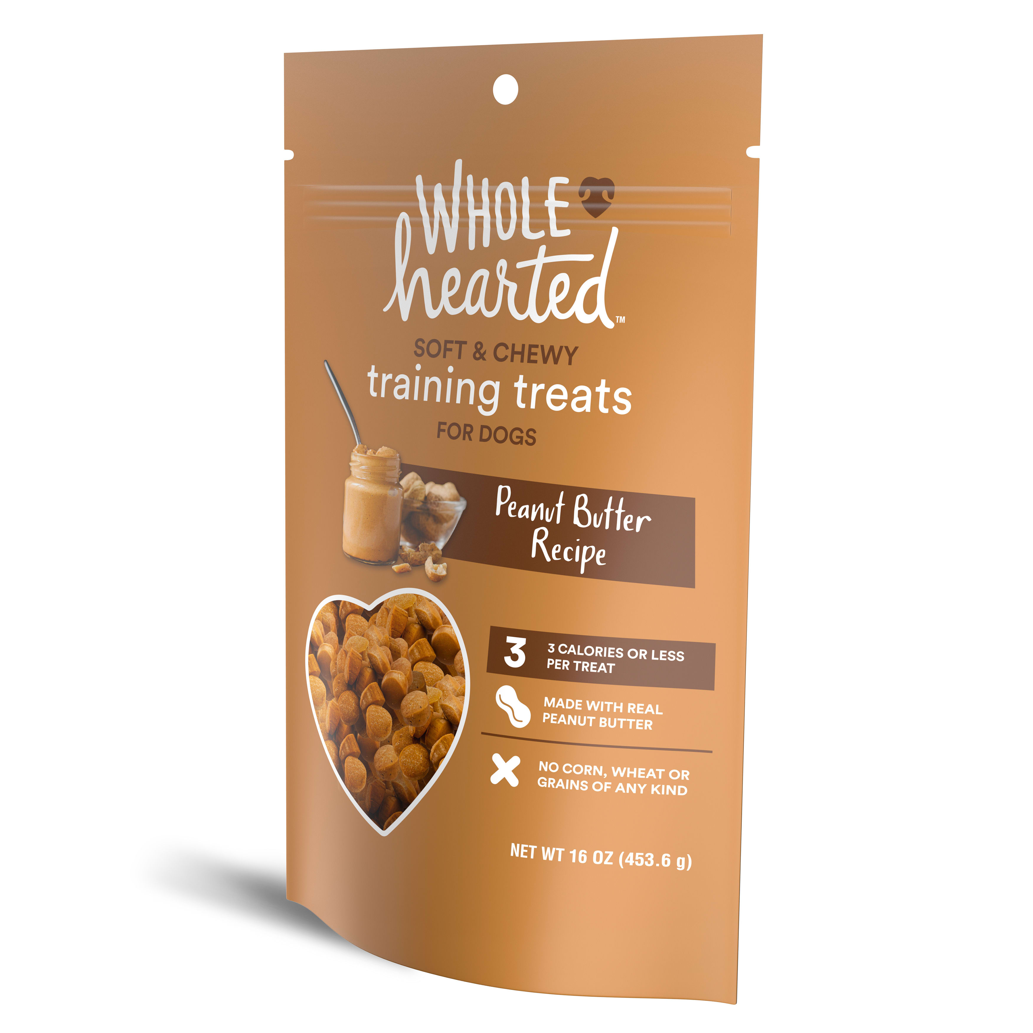 WholeHearted Grain-Free Tender Tidbits Peanut Butter Recipe Dog Training Treats， 16 oz.