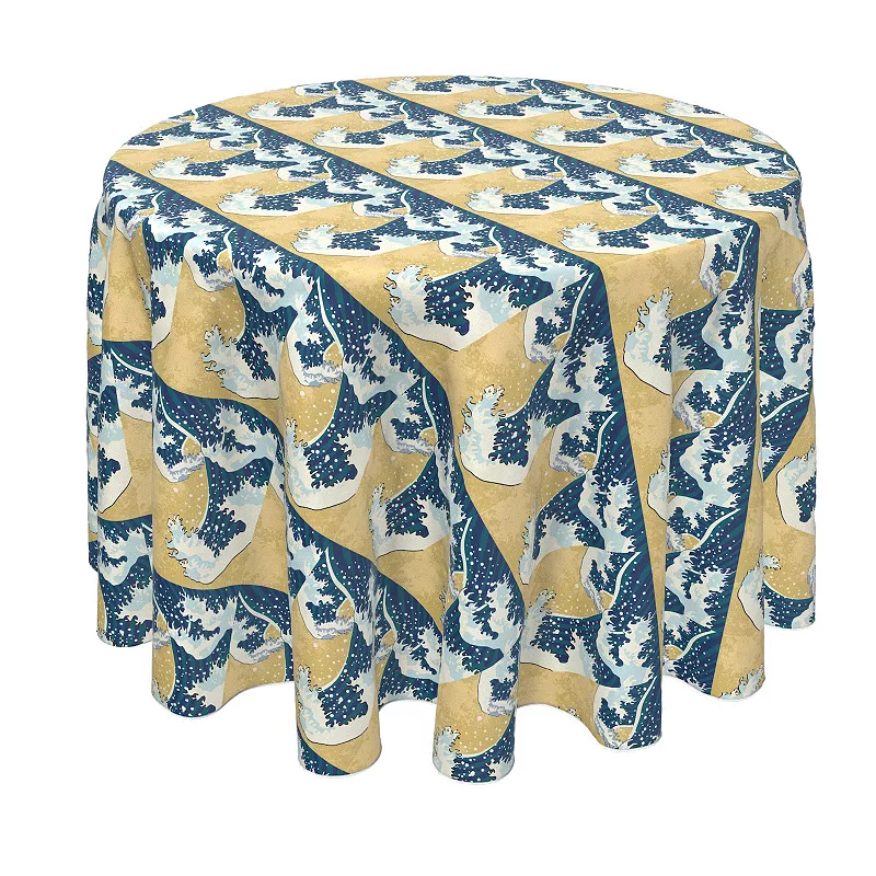 Round Tablecloth， 100% Polyester， 70 Round， Japanese Wave Painting