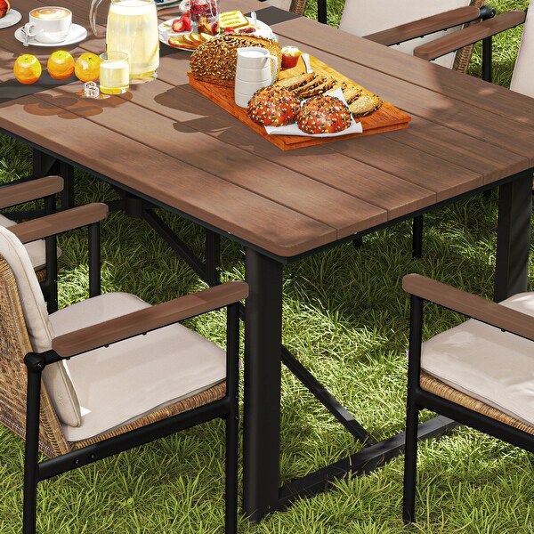 PureCane Rectangle Acacia Wood Tabletop Outdoor Dining Table with Umbrella Hole